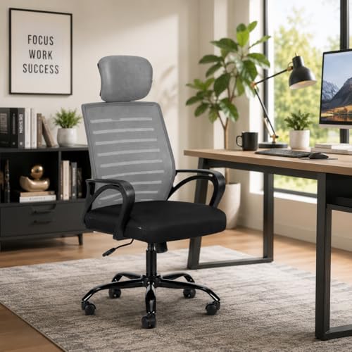Image of HIGHLIVING Ergonomic Office Chair | Adjustable Headrest | 120 Tilt | Breathable Mesh Back | Moulded Foam Seat | Class 4 Gas Lift | Metal Base | High Back Computer Chair for Home & Office