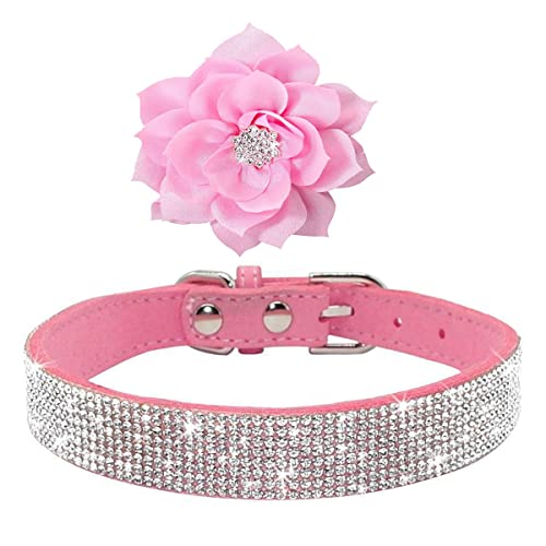 Cute Dog Collar with Bling Rhinestone Fancy Crystal Diamond Glitter Pretty Jewel Soft Cat Collars for Small Medium Large Breed Dogs Girl Female Pet Puppy Kitten Terrier m Pink2  Cucciolini Doodles Cute dog collar with bling rhinestone fancy crystal diamond glitter pretty jewel soft cat collars for small medium large breed dogs girl female pet puppy kitten terrier m pink2   cucciolini doodles