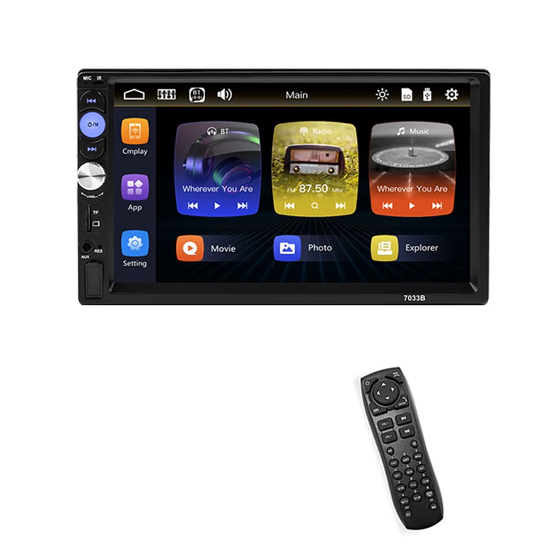 VIGORTHERIVE BCP 7 Inch Bluetooth Speaker with Backup Reversing Camera Car Stereo Dual Din Capacitors Touch Screen Monitor Support Mirror Link/SD Card/FM/USB/AUX
