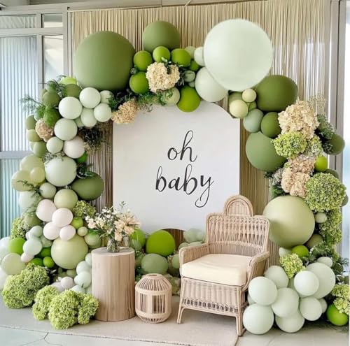 Image of Green Balloon Arch Kit Double Stuffed Olive Dusty Sage Green White Balloons Pastel White Avocado Balloon Garland For Baby Shower Birthday Bridal Shower Wedding Woodland Wild One Party Decoration