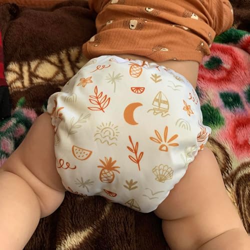 Image of Mama Koala 3.0 Cloth Diapers for Babies with AWJ Lining, 6 Pack with 6 5-Layer Natural Cloth Diaper Inserts - Reusable and Washable Pocket Diapers(A-Seashore)