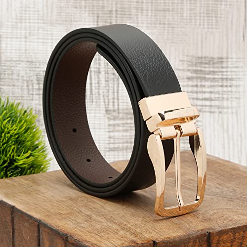 Image of LOUIS STITCH Men's Italian Leather Reversible Belt 1.25 inch (35mm) Handcrafted Formal Waist Band Officewear Men Gents Boys (Brown /Black) (FF-CS-)