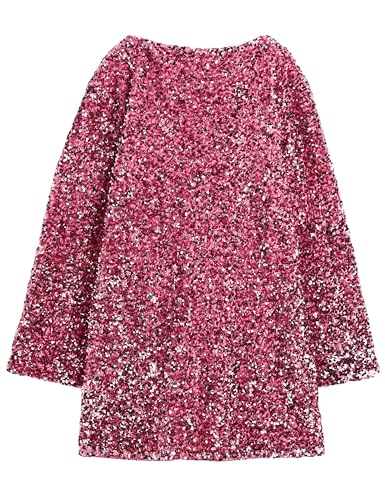 Lentta Women's Sequined Dress Petersham Ribbon Long Sleeve Party Night Out Club Festival Dresses(Pink-L)