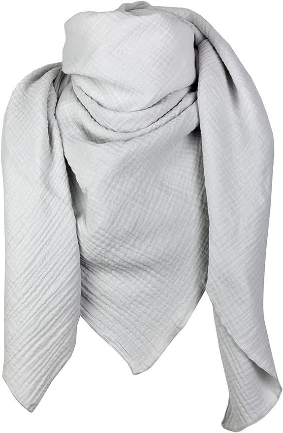 Foulard XXL en mousseline 100% coton gris pour homme et femme 130x130 cm