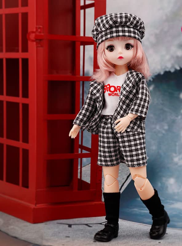 DSR 30CM Smart Doll 12 Inch Ball Jointed Doll Toys with Full Set Clothes Shoes Wig Makeup Gift for Kids Gift All Day (Movable Joint-Small Doll-30CM(Black))