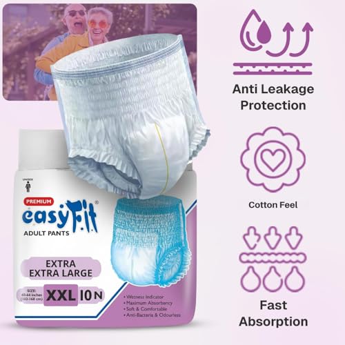 Image of Easyfit Adult Diaper Pants | 20 Count (XX-Large) | Waist 40-64 inch (102-168 cm) | Unisex | Leak Proof | Wetness Indicator | Overnight Protection | Elastic Waist | Anti-Bacterial Absorbent Core
