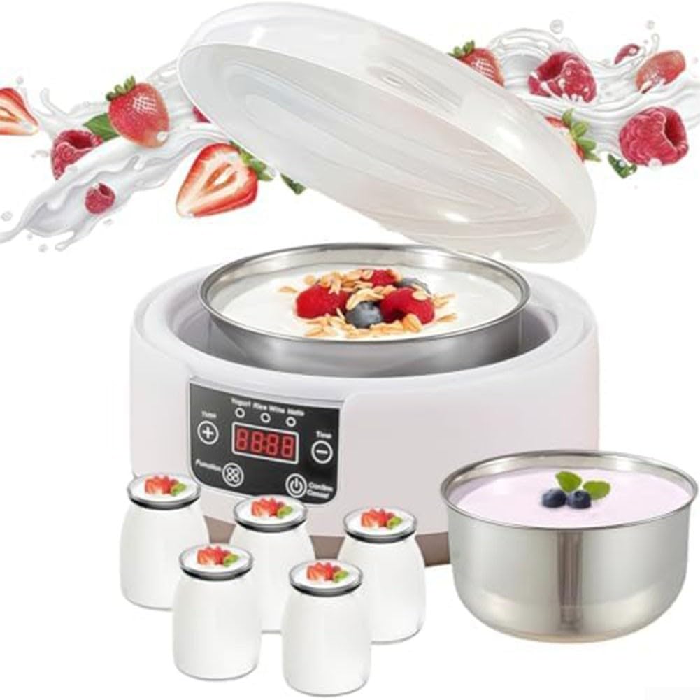 Yogurt Maker fatto in casa con coperchio trasparente – Impostazione dell'ora regolabile per yogurt latte yogurt latte yogurt sana colazione 22 x 22 x 15 cm (regolamenti statunitensi)