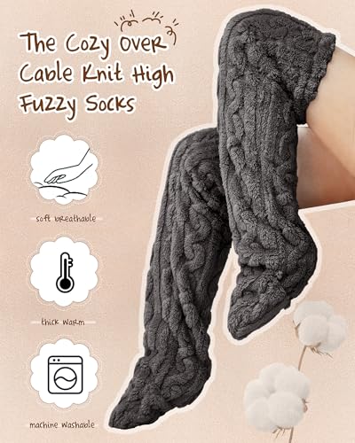 Image of Geyoga 3 Pairs Over Knee Fuzzy Socks High Fuzzy Leg Warmers Over Knee Plush Slipper Socks for Women Christmas Sleeping