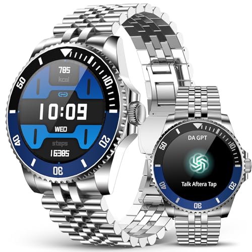 2025 DA GPT Smart Watch for Men, Heart Rate, Blood Pressure, Blood Oxygen, Sleep Monitor, 107 Sports Modes, 1.19-inch AMOLED Display, Waterproof Round Watch, Compatible Android and iOS Silve