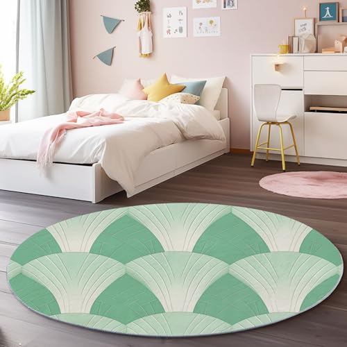 Tapis rond salon 120cm vert style simple lignes géométriques imprimées