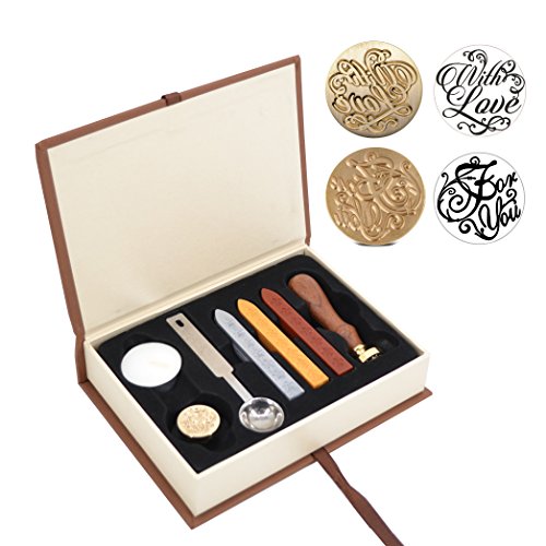 Okaytec Siegelwachs und Siegel Stempel kit - Vintage Siegelstempel Löffel Kerze und Wachs Stick für Hochzeit Brief Geschenk Box Cover