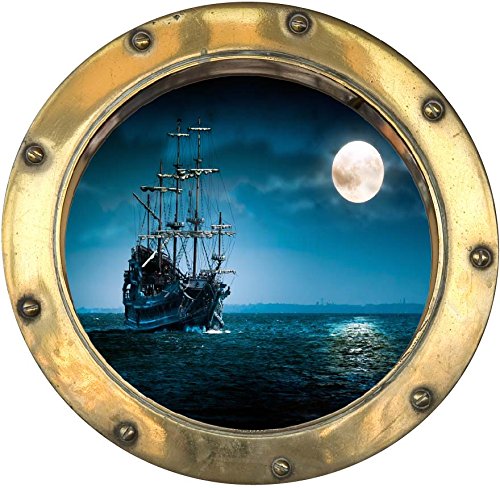 PPA DESIGN SATOHU023 - Sticker Trompe l'oeil Hublot Bateau Lune (30x30cm) Cover