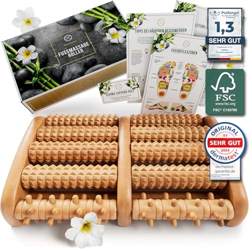 HELDSON® Fußmassageroller Holz - FSC®100% - Fußmassagegerät - Massage Roller für Fußmassage - Foot Massager - Fussmassageroll
