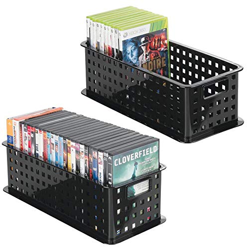 mDesign Caja de almacenaje para DVDs o CDs – Porta CD y DVD – Cajas de plástico de color negro – Caja organizadora para Blu-ray y videojuegos - Paquete de 2
