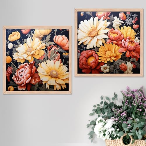 Image of kotart - Painting for Wall Decoration - Pack of 2 - Floral Painting for Living Room Bedroom Office Room Decor - Premium Digital Paintings with Frame for Home Decoration (10x10 inch, E)