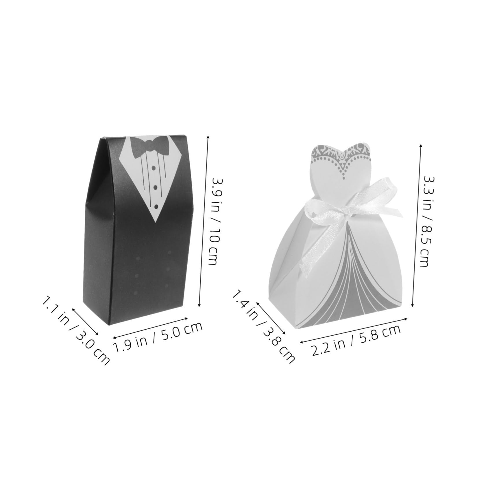 WHAMVOX 200 Stück Hochzeit Süßigkeiten Geschenkboxen aus Papier Elegante Braut und Bräutigam Form Robuste Klappboxen als Tischdeko und Gastgeschenk für Hochzeitsfeier Vielseitig Einsetzbar