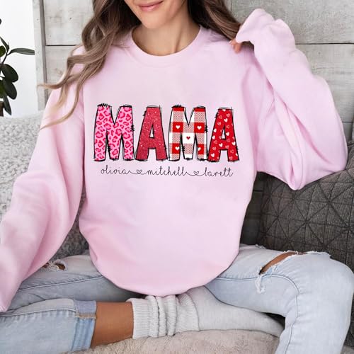 Custom Retro Mama Sweatshirt, Aesthetic Custom Mom Shirt with Kidnames, Cute Mama Crewneck Gift for Grandma, Personalized Mom Apparel Multi4