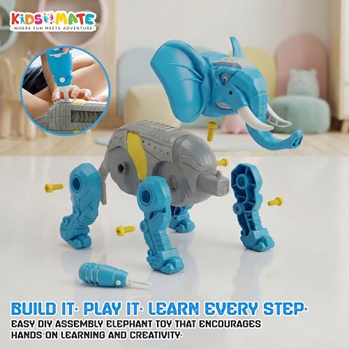 Image of Kidsmate DIY Elephant Robot Toy for Kids Age 3+ Years | Battery Powered Walking Animal with Real Sound & Music | Interactive Fun STEM Learning Toys for Boys & Girls - Blue