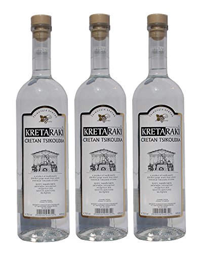 3x Tsikoudia Kretaraki je 700ml 40% Vol. Kreta Raki Griechenland Tresterbrand Brandwein Creta 3 Flaschen + Probiersachet Olivenöl 10ml