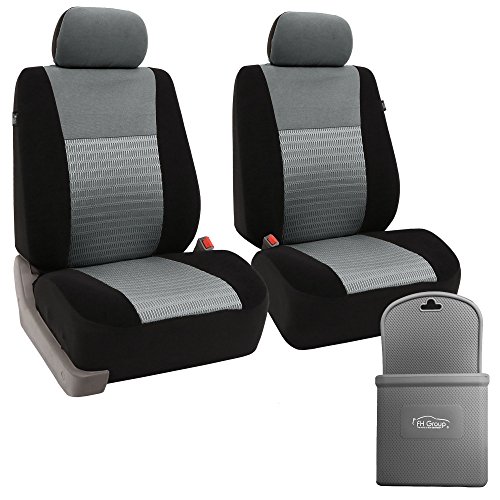 FH Group Trendy Elegance 3D Air Mesh Front Set Car Seat Cover, Airbag & Split Ready with Gift - Fit Most Car, Truck, SUV, or Van (Gray/Black) FB060102