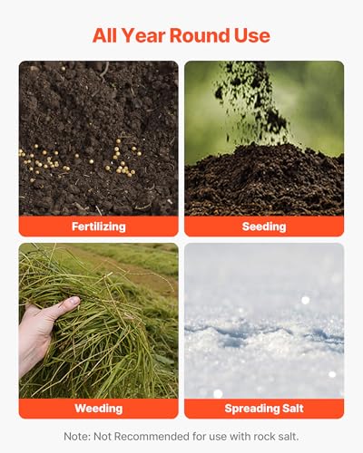 Image of VEVOR Broadcast Spreader, 12ft Spreading Width, Push Broadcast Spreader with 13 inch All-Terrain Tires, Adjustable Flow Control, 130lbs Capacity Hopper, Lawn Spreaders for Fertilizer Seed Ice Melt