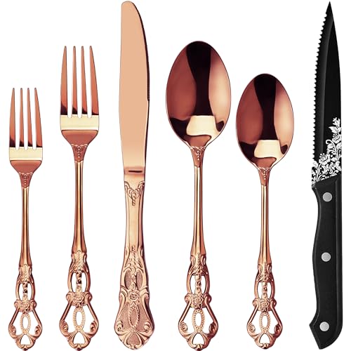 Runfly Gorgeous Retro Royal Rose Gold Stainless Steel 48-Piece Flatware Set - image 1