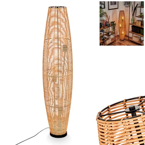 hofstein Mulstrand Lampadaire moderne en métal/rotin noir/naturel, lampe au design bohème abat-jour en grille, interrupteur marche/arrêt sur le câble et...