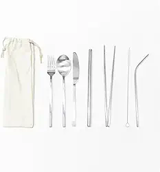 Talheres 8 em 1 + Ecobag Juta (Prata)