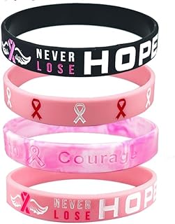 Breast Cancer Awareness Silicone Bracelets Pink Ribbon Rubber Bracelet Wristbands Hope Faith Strength Courage Cancer Survive Comfort Recovery Encouragement Gifts Party Supplies