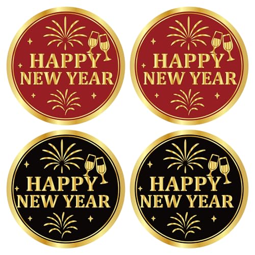 Alynta Happy New Year Stickers 2 Inch 120Pcs Gold Foil Holiday Stickers