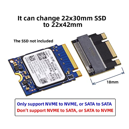 NFHK NGFF B+M Key NVME M-Key 22x30mm to 22x42mm Male to Female Extension Adapter for 2230 2242 SSD, Black - Image 3