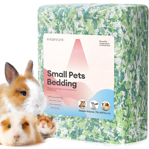 BUCATSTATE Lecho para Hámsteres 70L, Camas para Conejos Animales Pequeños, Ratones, Jerbos, Roedores, Control de Olores, Natural Lecho de Papel Súper Absorbente, 99,9% Libre de Polvo (70litros)