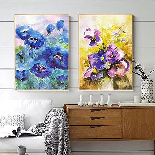 Impression décorative salon affiche nordique fleur aquarelle x2 - 2