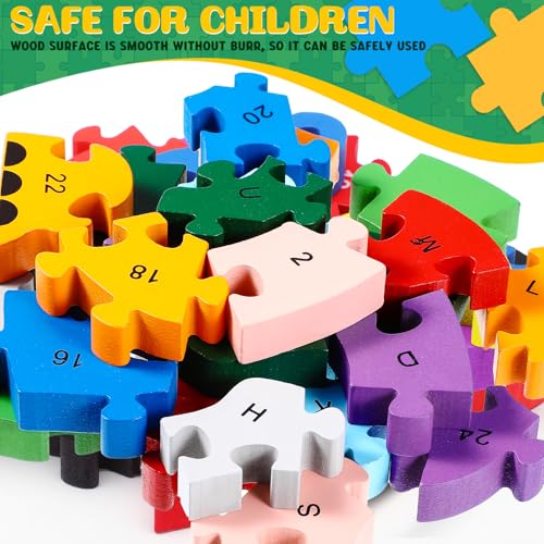 Image of Yunsailing 4 Pcs Alphabet Jigsaw Puzzle Wooden Blocks Toys Alphabet Educational Toddler Puzzle Toys for Preschool Learning Party Favor Gift Learning(Elephant, Bear, Dinosaur, Cow)
