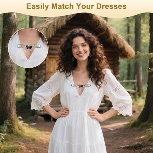 Image of 4 Pcs Vintage Sweater Clips Set, Elegant Bowknot Cardigan Clips with Pearls & Rhinestones, Retro Filigree Dress Cinch Clip Back, Aesthetic Shirt Waist Tightener for Women Valentines Gifts