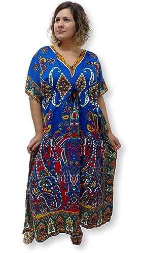 Vestido Kaftan Indiano Longo Plus Size Estampa KFTA-07 - U - Azul