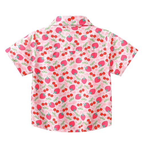 Boys Girls Hawaii Shirt Cool Summer Casual Blouse Short Sleeve Button Down Tops Shirt Cute Top for Kids (Watermelon Red, 3-4 Years)3