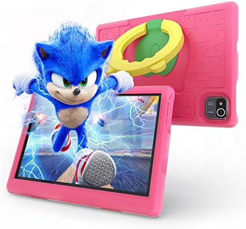 Tablet per bambini da 10.1” con Touchscreen HD e Protezione occhi LCD Androide 11 Tablet e Processore Quad Core con batteria da 6000mAh e WiFi Bluetooth Doppia Fotocamera Custodia antiurto (Rosa)
