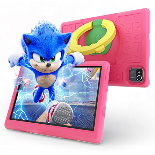 Tablette pour Enfants 10.1' HD écran Tactile LCD Protection des Yeux Android Tablette Quad Core 6000mAh WiFi Bluetooth Deux Caméras Etui Antichoc (Rose)