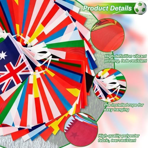 2Pack 2026 International Football Cup Flags Bunting, 48 Countries String Flag - International Banner for Fan Merchandise & Soccer Bar Party, School Classroom, Home, Garden, Outdoor Sports Decorations — view 3