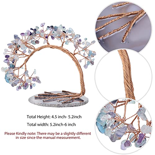 mookaitedecor Natural Fluorite Crystal Stone Money Tree with Agate Slice Base for Office Home Decor Wealth Luck Semi Precious Healing Crystal Stone Feng Shui Tree Ornaments - Image 2