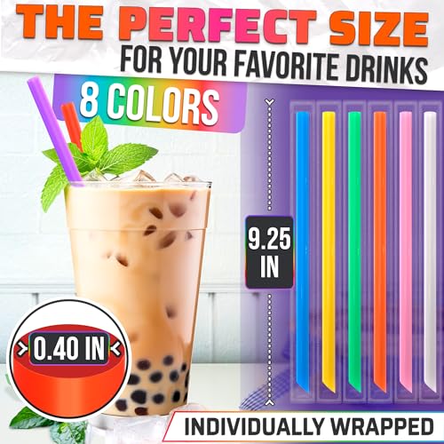 300 Pcs Wide Smoothie Straws – Boba Straws Individually Wrapped for Milkshakes, Bubble Tea & Ice Lattes – Suitable for Cold & Hot Drinks, Large Pack for Quick & Easy Serving