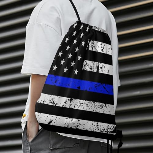 Image of Yoga Drawstring Bag Gym Sackpack String Backpack Waterproof for Sports Beach Swimming Lightweight Men Women, American Thin Blue Line Flag Day Bags