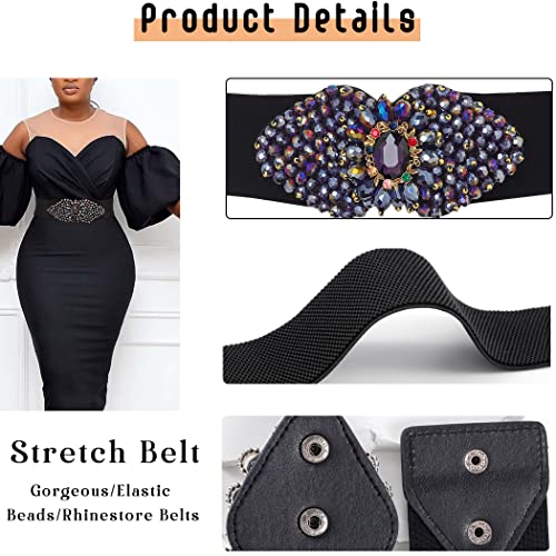 Rhinestone Stretch Belt Black Wide Dress Belt Women Elastic Belts Waist Jewelry Accessories for Girls3