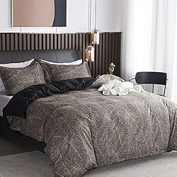 Funda Nordica Marron Y Naranja Jemiipee Juego Funda Nordica Cama 180 con Patrón de Hojas Tropicales, Funda Edredon 240x260 cm Microfibra Suave Transpirable y 2 x Fundas de Almohada de 65x65 cm, Fundas Nórdicas Marron Oscuro