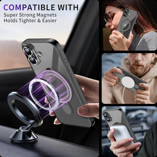 Image of Magnetic for iPhone 16 Case with Invisible Stand[Compatible with MagSafe][Full Camera Lens Protector][Military Drop Protection] Shockproof Not Yellowing Clear Soft Slim for Women Men, Black