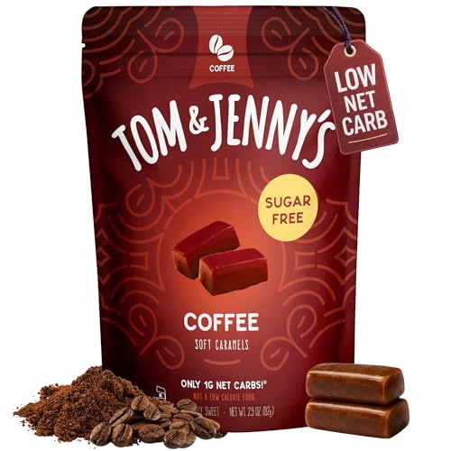 Tom & Jenny's Sugar Free Candy Soft Caramels Individually Wrapped - Sea Salt & Vanilla - Low Net Carb Keto Zero Sugar Candy with Allulose & Maltitol (Coffee Chewy Caramels) 1 Pack