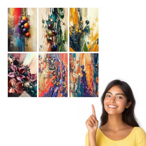 Image of SiddArtify Abstract Floral Wall Art Prints Set - Textured Oil Painting Poster Decor for Living Room Bedroom Office - 8x12 inch Board Pack of 6