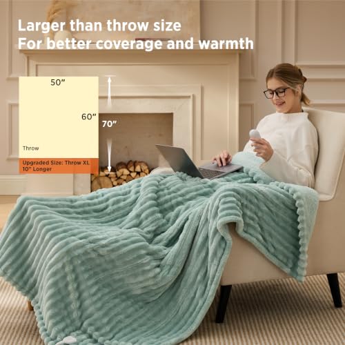 Image of Bedsure Thick Heated Blanket Electric Throw XL, Fast Heating, Green 50 inchx70 inch