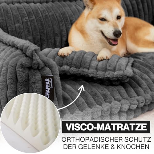 noviclass® Hundesofa Chaffar Hundebett | Orthopädische Matratze | Moderner Stil | Cord-Design Größen (Kohle, XL (120cm))